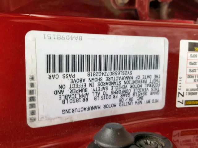 5Y2SL65807Z402818 - 2007 PONTIAC VIBE RED photo 10