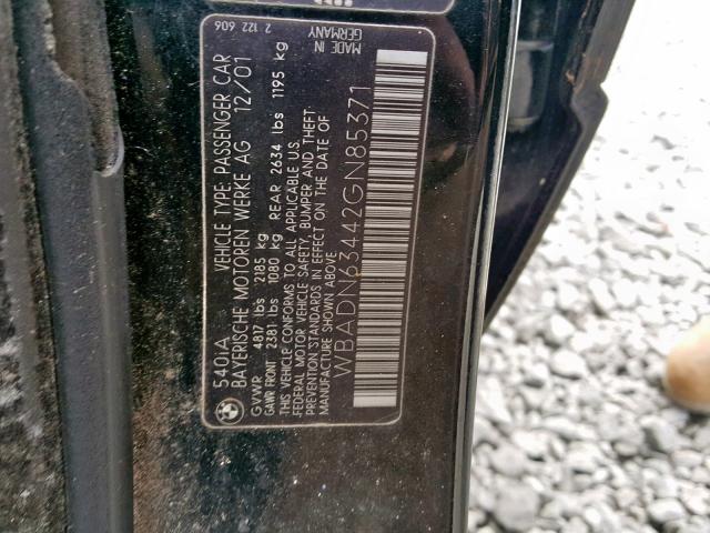 WBADN63442GN85371 - 2002 BMW 540 I AUTO BLACK photo 10