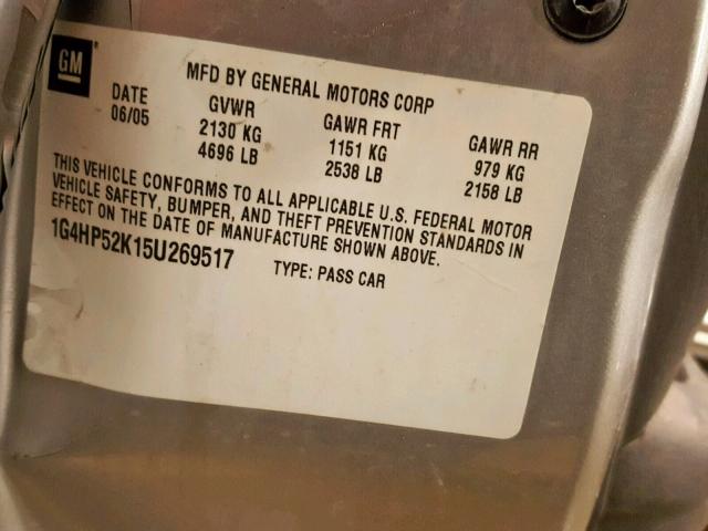 1G4HP52K15U269517 - 2005 BUICK LESABRE CU SILVER photo 10