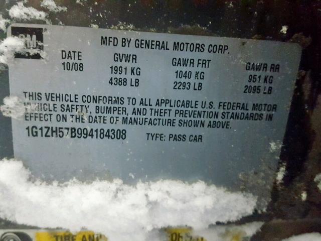 1G1ZH57B994184308 - 2009 CHEVROLET MALIBU 1LT GRAY photo 10