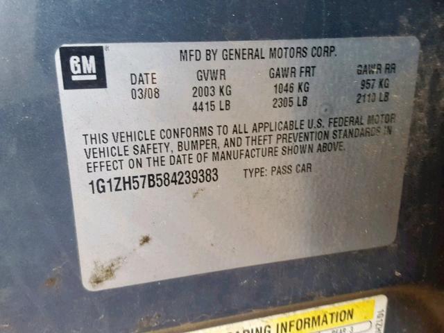 1G1ZH57B584239383 - 2008 CHEVROLET MALIBU 1LT 石墨色 照片 10