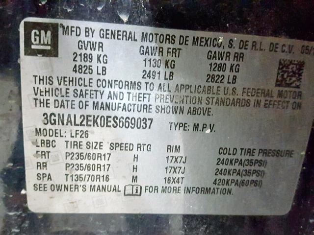 3GNAL2EK0ES669037 - 2014 CHEVROLET CAPTIVA LS 蓝色 照片 10