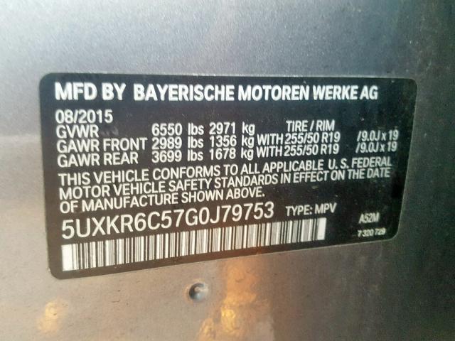 5UXKR6C57G0J79753 - 2016 BMW X5 XDRIVE5 GRAY photo 10