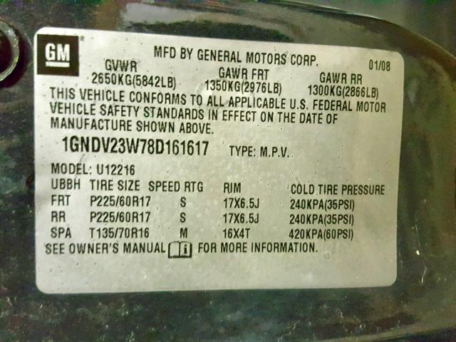 1GNDV23W78D161617 - 2008 CHEVROLET UPLANDER L Mavi foto 10