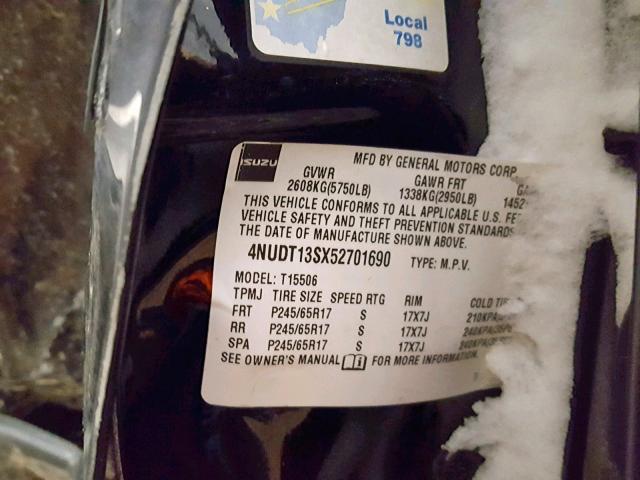 4NUDT13SX52701690 - 2005 ISUZU ASCENDER S 黑色 照片 10