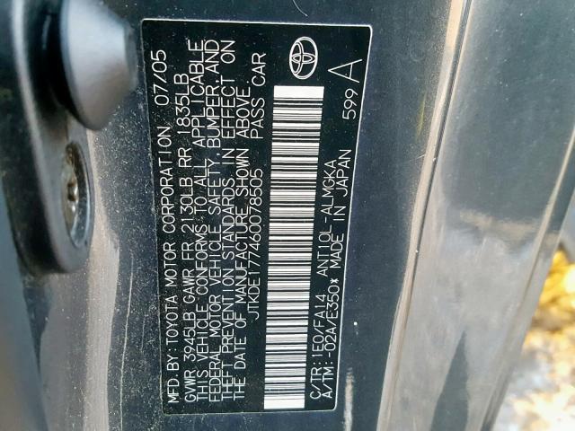 JTKDE177460078505 - 2006 TOYOTA SCION TC გრაფიტი ფოტო 10