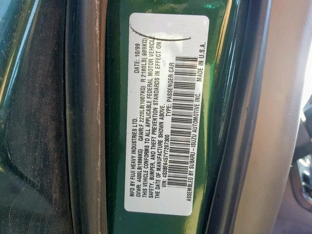 4S3BE6457Y7207300 - 2000 SUBARU LEGACY GT GREEN photo 10