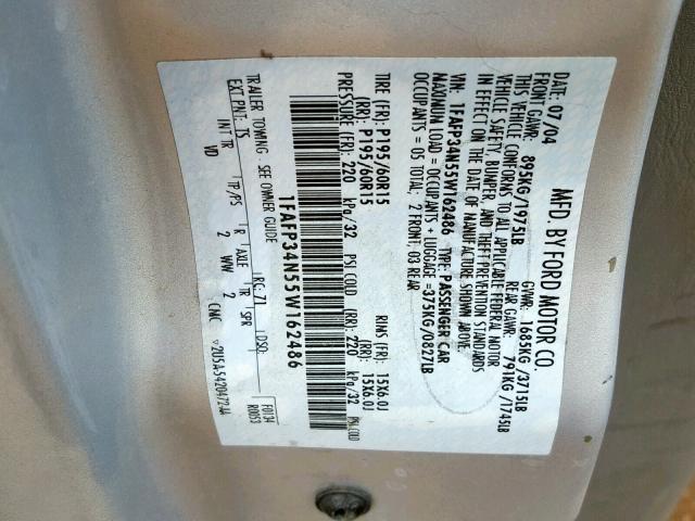 1FAFP34N55W162486 - 2005 FORD FOCUS ZX4 SILVER photo 10