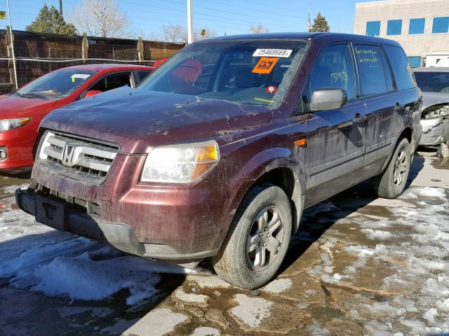 5FNYF28127B015914 - 2007 HONDA PILOT LX MAROON photo 2