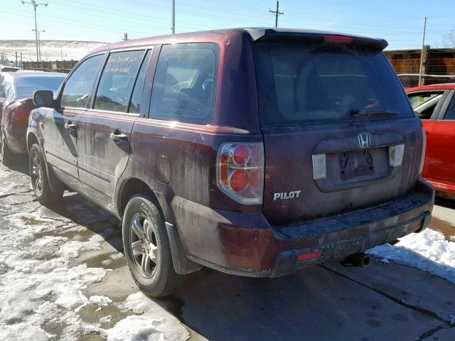 5FNYF28127B015914 - 2007 HONDA PILOT LX MAROON photo 3