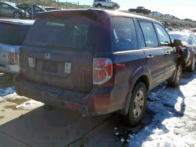 5FNYF28127B015914 - 2007 HONDA PILOT LX MAROON photo 4