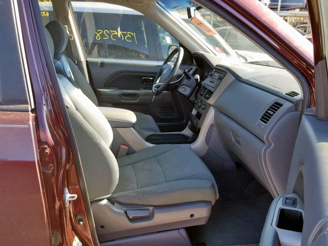 5FNYF28127B015914 - 2007 HONDA PILOT LX MAROON photo 5