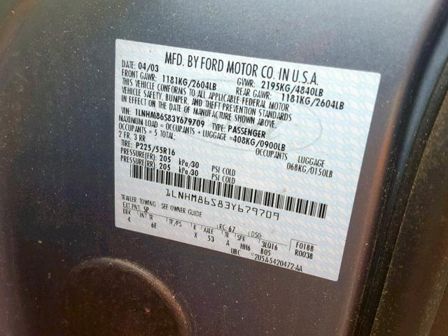 1LNHM86S83Y679709 - 2003 LINCOLN LS BLUE photo 10