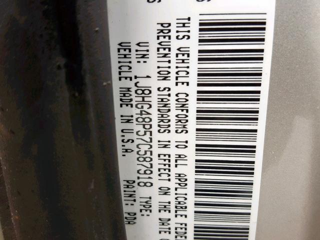 1J8HG48P57C587918 - 2007 JEEP COMMANDER TAN photo 10