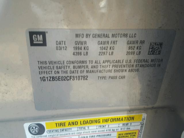 1G1ZB5E02CF310782 - 2012 CHEVROLET MALIBU LS Күміс фото 10