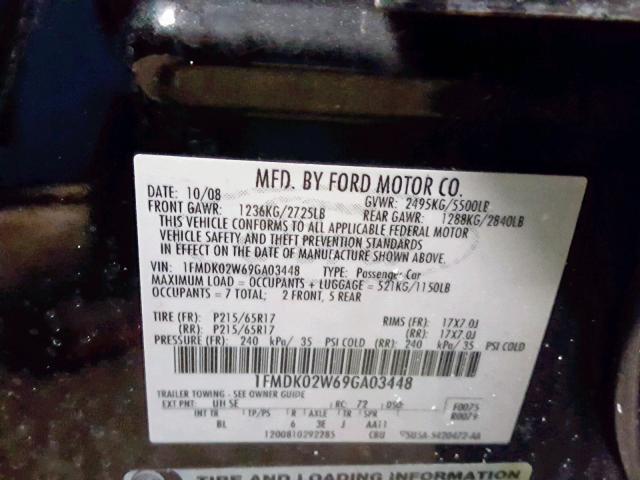 1FMDK02W69GA03448 - 2009 FORD TAURUS X S BLACK photo 10