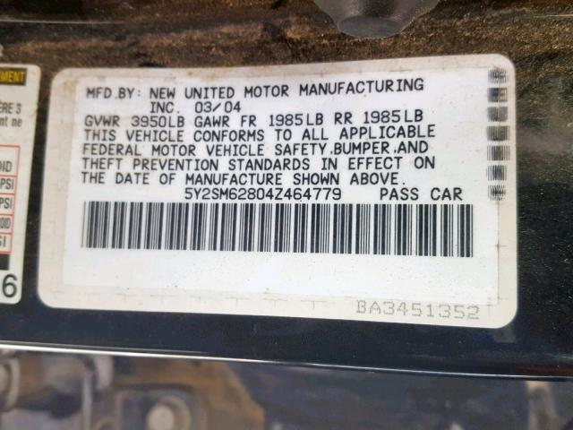 5Y2SM62804Z464779 - 2004 PONTIAC VIBE BLACK photo 10