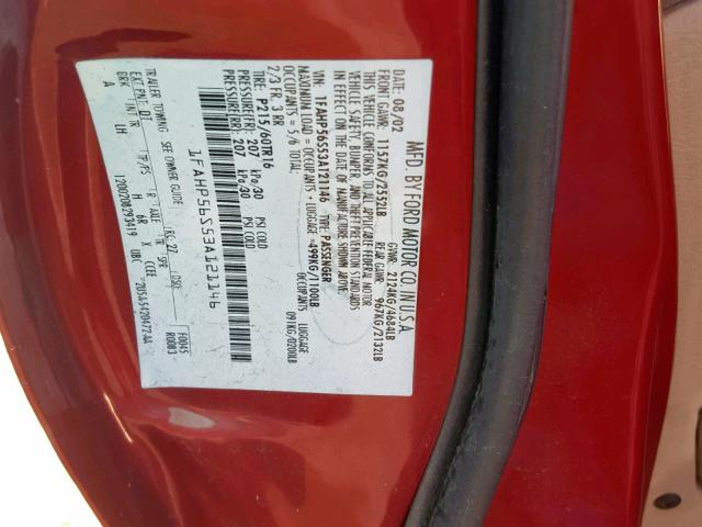 1FAHP56S53A121146 - 2003 FORD TAURUS SEL RED photo 10