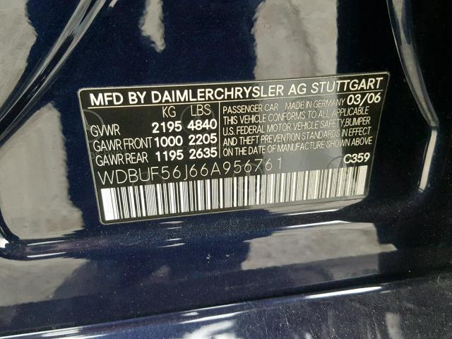 WDBUF56J66A956761 - 2006 MERCEDES-BENZ E 350 BLUE photo 10