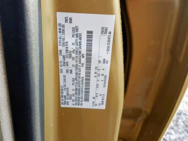 5LMCJ1A91FUJ00924 - 2015 LINCOLN MKC GOLD photo 10