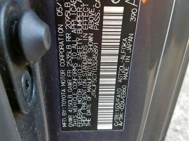 JTKJF5C71D3045891 - 2013 TOYOTA SCION TC ნაცრისფერი ფოტო 10