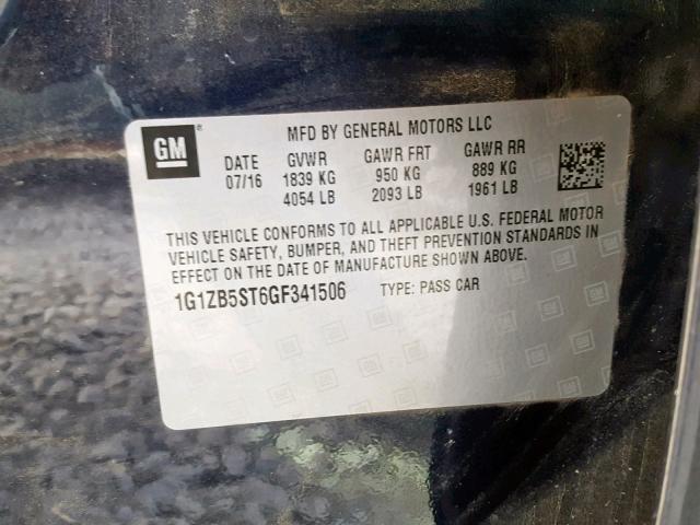 1G1ZB5ST6GF341506 - 2016 CHEVROLET MALIBU LS BLUE photo 10