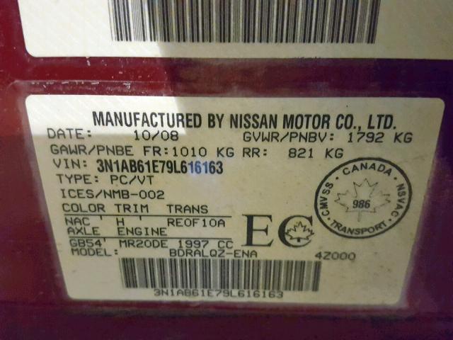 3N1AB61E79L616163 - 2009 NISSAN SENTRA 2.0 RED photo 10