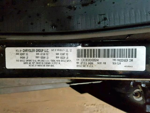 1C3CCBCG9CN326240 - 2012 CHRYSLER 200 LIMITE BLACK photo 10