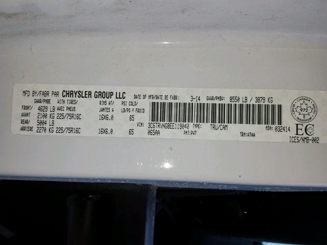 3C6TRVNG8EE119040 - 2014 RAM PROMASTER 白色 照片 10