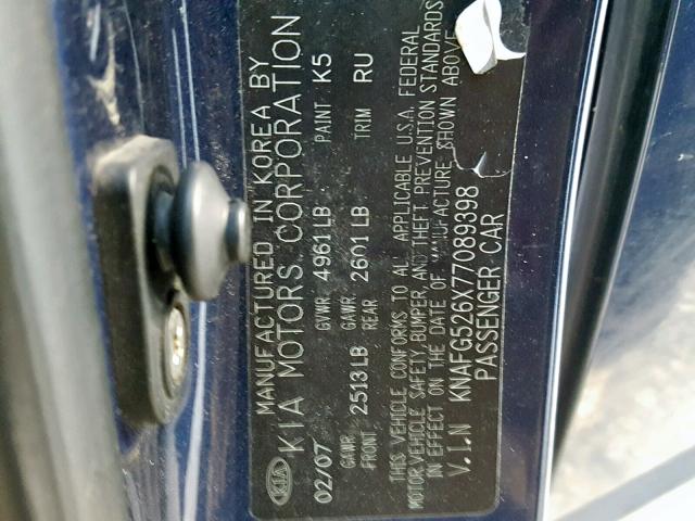 KNAFG526X77089398 - 2007 KIA RONDO LX BLUE photo 10