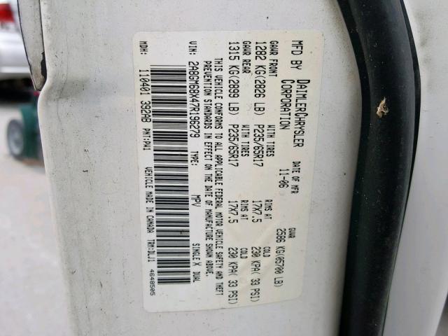 2A8GM68X47R196279 - 2007 CHRYSLER PACIFICA T WHITE photo 10