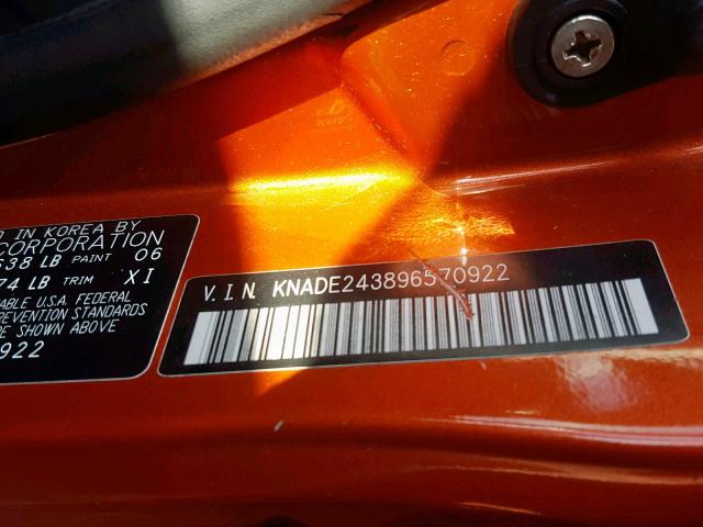 KNADE243896570922 - 2009 KIA RIO 5 SX ORANGE photo 10