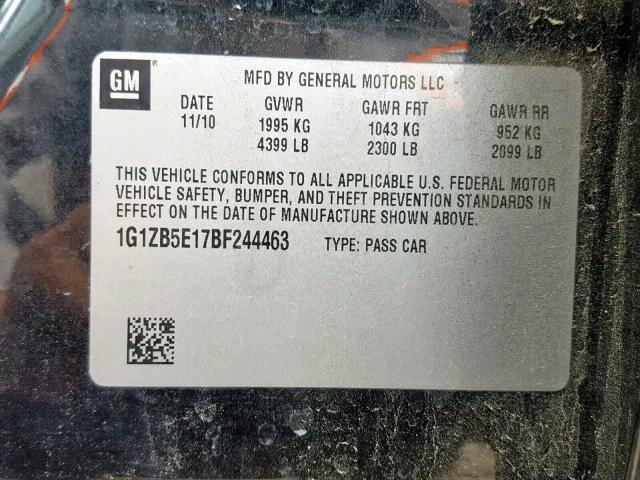 1G1ZB5E17BF244463 - 2011 CHEVROLET MALIBU LS Qara foto 10