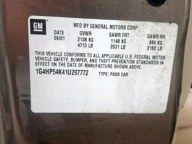 1G4HP54K41U297772 - 2001 BUICK LESABRE CU BEIGE photo 10