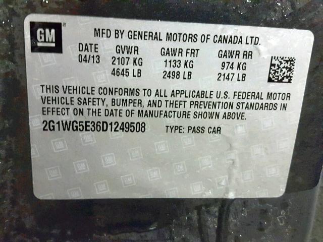 2G1WG5E36D1249508 - 2013 CHEVROLET IMPALA LT CHARCOAL photo 10