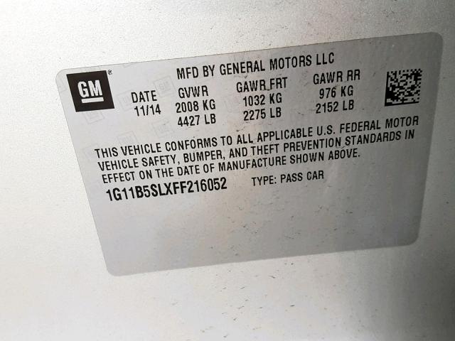 1G11B5SLXFF216052 - 2015 CHEVROLET MALIBU LS SILVER photo 10