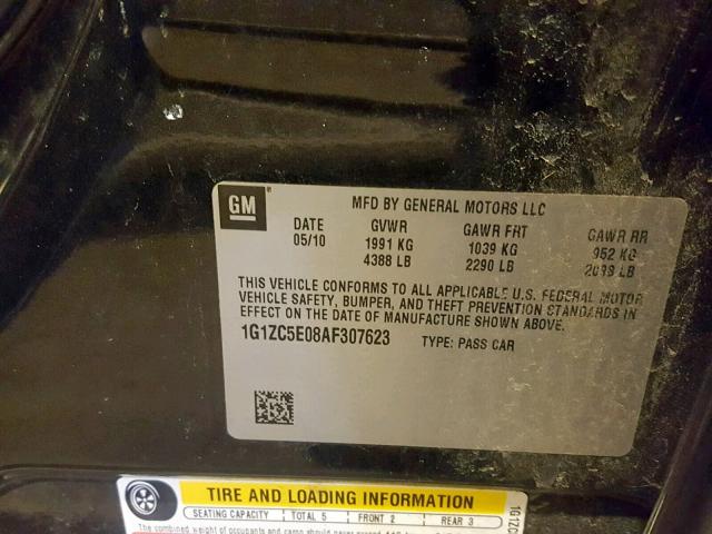 1G1ZC5E08AF307623 - 2010 CHEVROLET MALIBU 1LT BLACK photo 10