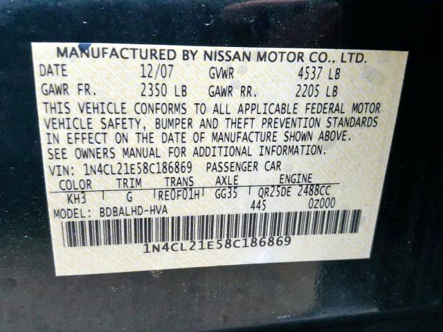 1N4CL21E58C186869 - 2008 NISSAN ALTIMA HYB BLACK photo 10