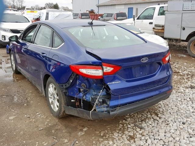 3FA6P0G75FR205207 - 2015 FORD FUSION S BLUE photo 3