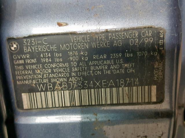 WBABJ7334XEA18714 - 1999 BMW 323 IC BLUE photo 10