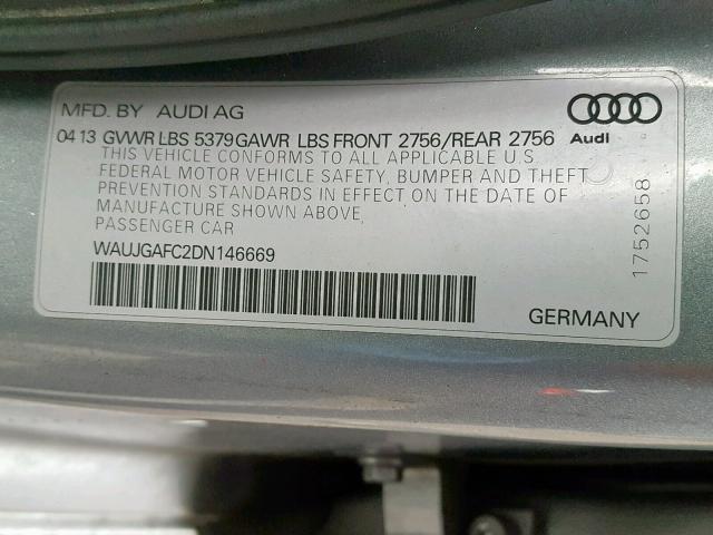 WAUJGAFC2DN146669 - 2013 AUDI A6 PRESTIG GRAY photo 10