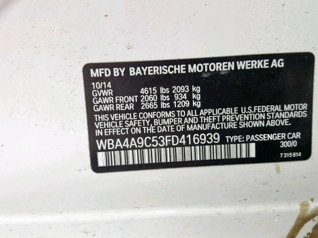 WBA4A9C53FD416939 - 2015 BMW 428 I WHITE photo 10