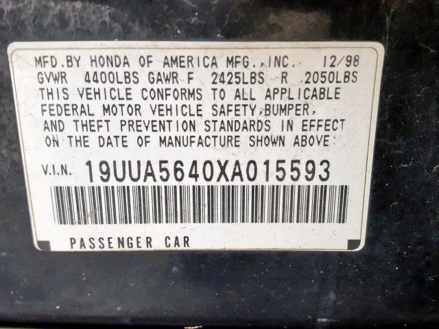 19UUA5640XA015593 - 1999 ACURA 3.2TL BLACK photo 10