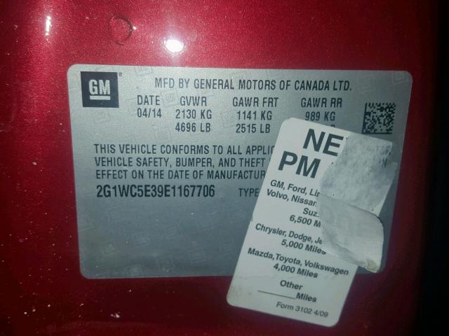 2G1WC5E39E1167706 - 2014 CHEVROLET IMPALA LIM RED photo 10