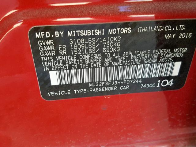 ML32F3FJ3HHF07244 - 2017 MITSUBISHI MIRAGE G4 RED photo 10