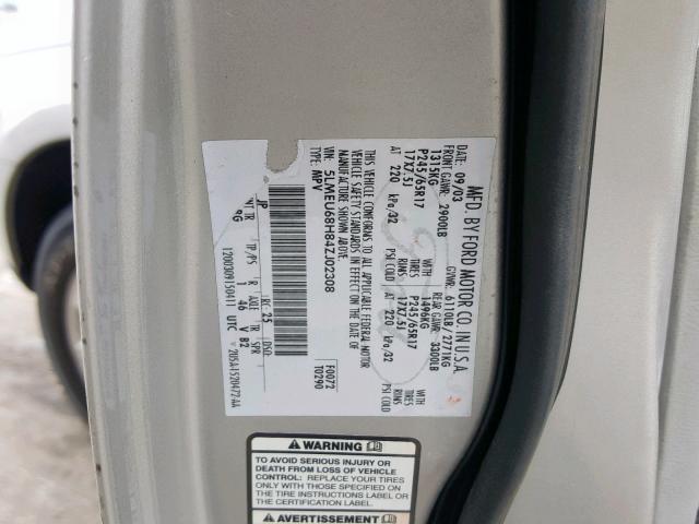 5LMEU68H84ZJ02308 - 2004 LINCOLN AVIATOR 银色 照片 10