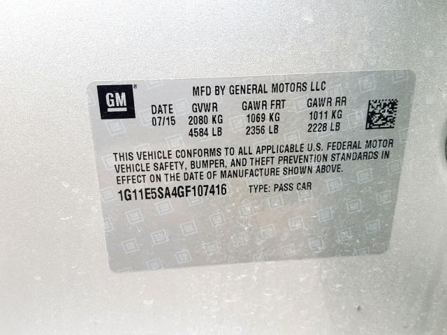 1G11E5SA4GF107416 - 2016 CHEVROLET MALIBU LIM SILVER photo 10