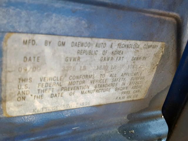 KL1TD66657B723896 - 2007 CHEVROLET AVEO BASE Mavi foto 10