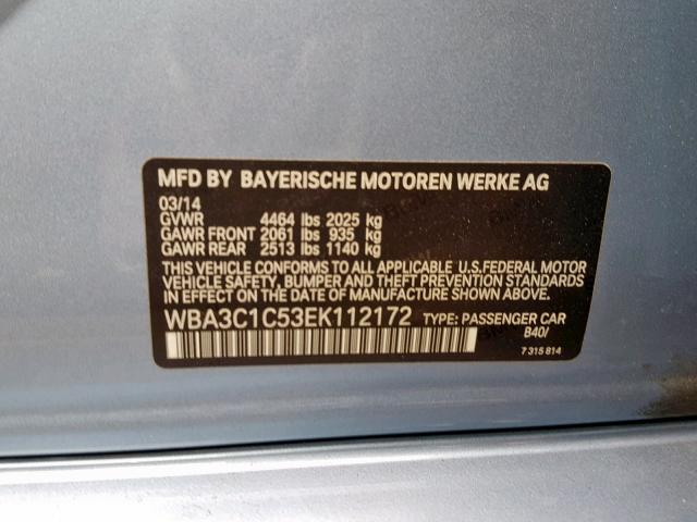 WBA3C1C53EK112172 - 2014 BMW 328 I SULE BLUE photo 10