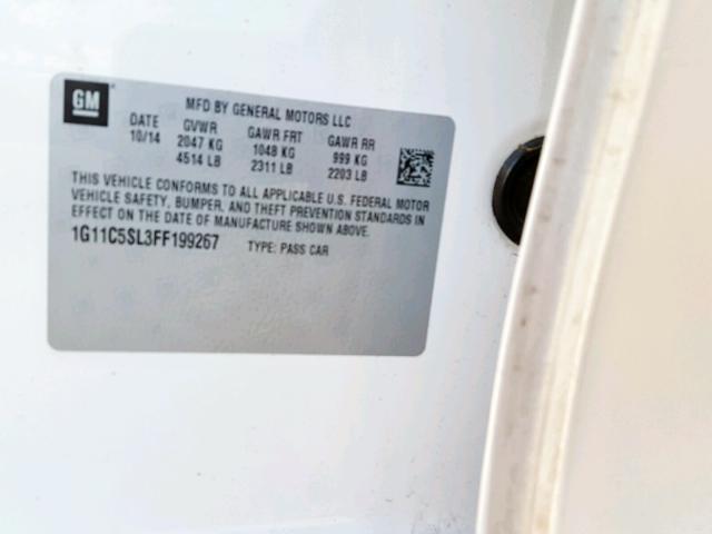 1G11C5SL3FF199267 - 2015 CHEVROLET MALIBU 1LT WHITE photo 10